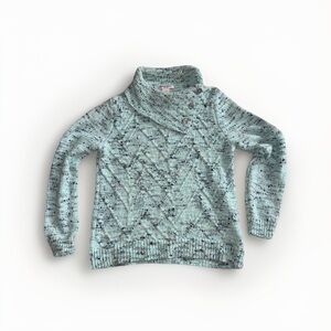 Allison Daley Petite Medium Aqua Blue Knit Sweater | Button Cowl Neck | PM